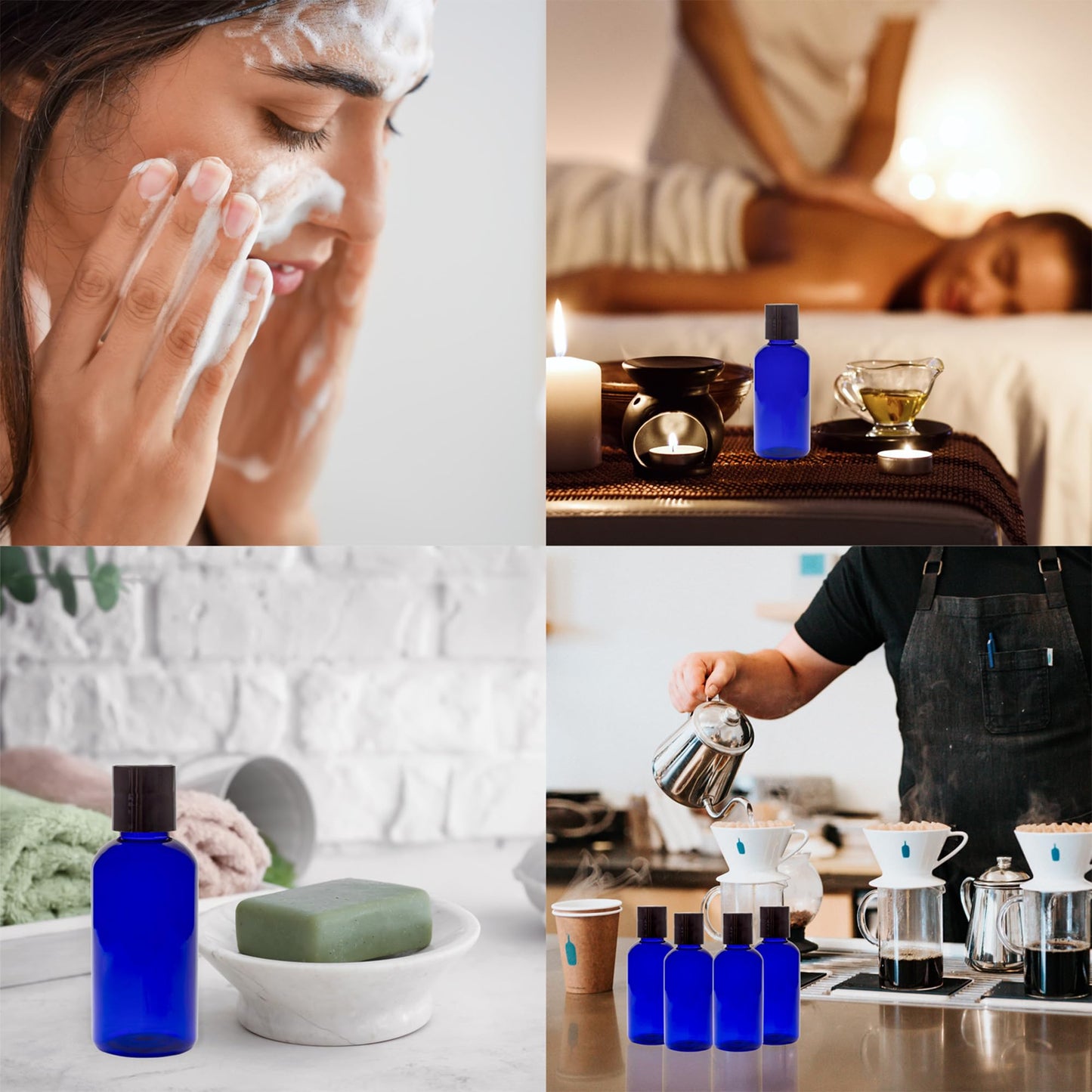 Cornucopia Brands 4oz Empty Cobalt Blue Plastic Squeeze Bottles with Disc Top Flip Cap (Pack of 6) BPA-Free Containers For Shampoo, Lotions, Liquid Body Soap, Creams