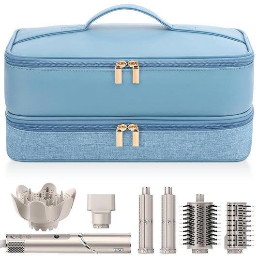 Travel Hair Dryer Case for Shark Flexstyle, Double-Layer Carrying Case for Shark Flex Style Blow Dryer, Portable Hair Tools Storage Organizer Bag for Shark Beauty Hairdryer Attchments (Misty Blue)