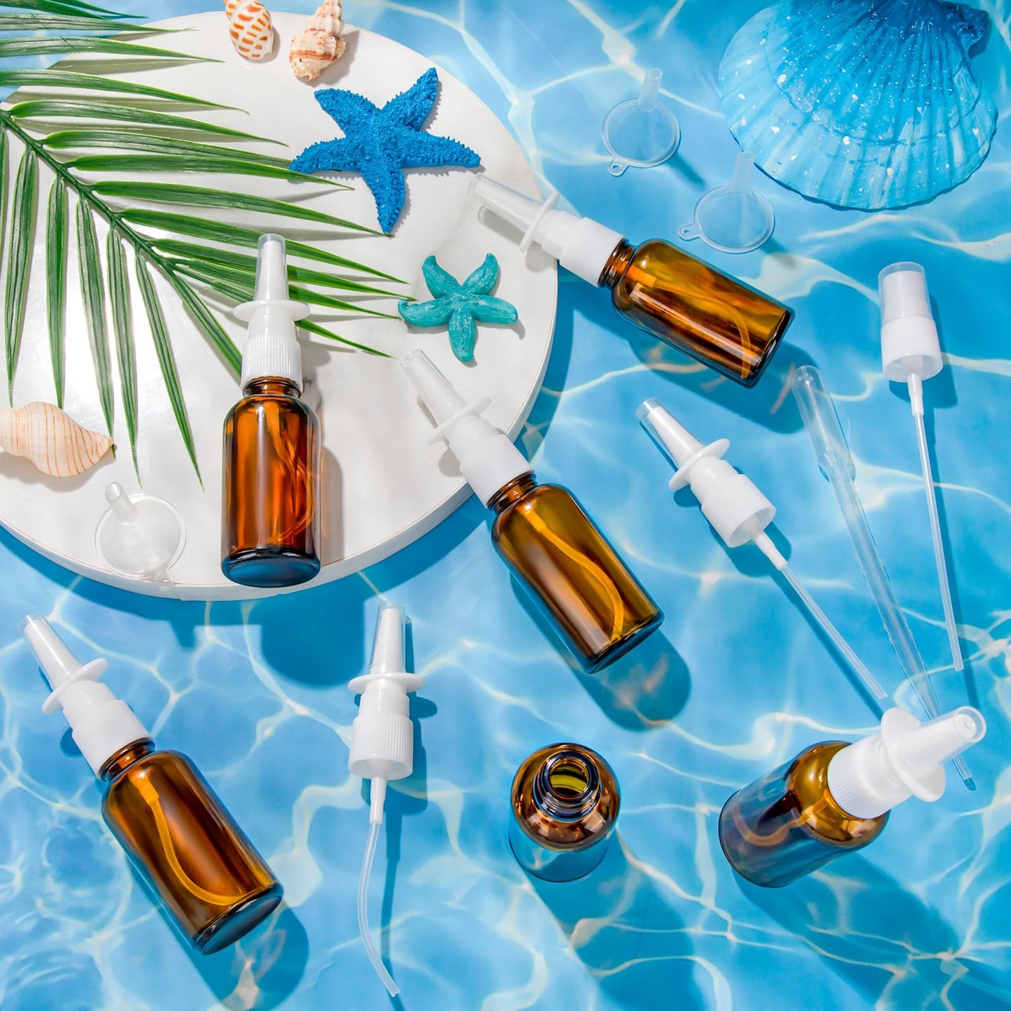 ZHWKMYP 10 Pcs Nasal Spray Bottle, 30ML/1oz 6 Pcs Glass Nose Spray Bottle Empty, Fine Mist Sprayers Atomizers with 2 Funnels and 2 Labels