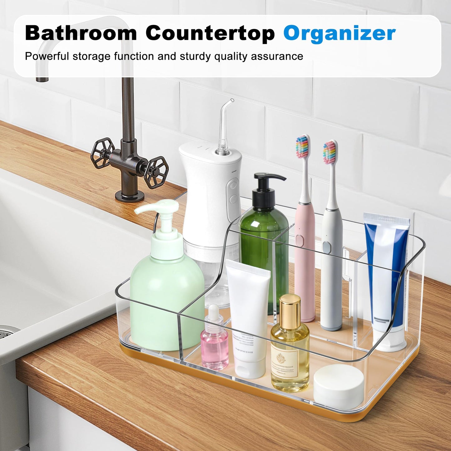 LAREKUN Gold Vanity Bathroom Countertop Storage Rack Lipstick & Makeup Brush Organizer Skincare Storage Box for Vanity Ideal for Bathroom, Living Room, and Kitchen Organization