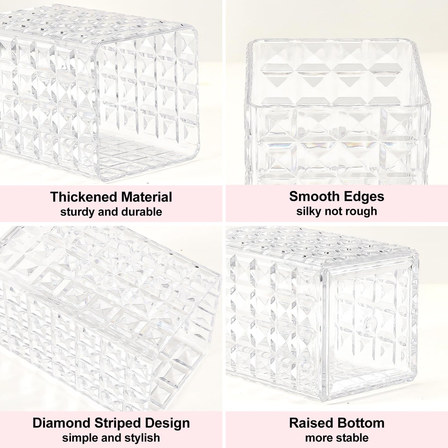 DASITON Makeup Brush Holder Organizer, Acrylic Makeup Brush Cup, Diamond Striped Make Up Brush Holder for Vanity, Bathroom Countertop, Toothbrush Holders, Pen Holder for Desk Storage (Clear)