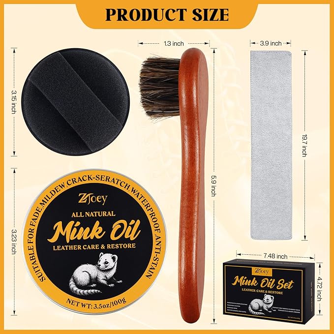 8 Pcs Mink Oil for Leather Shoes Boots 3.5 oz Leather Conditioner and Cleaner with Travel Bag Soften for Boots and Shoes Care(Style B)