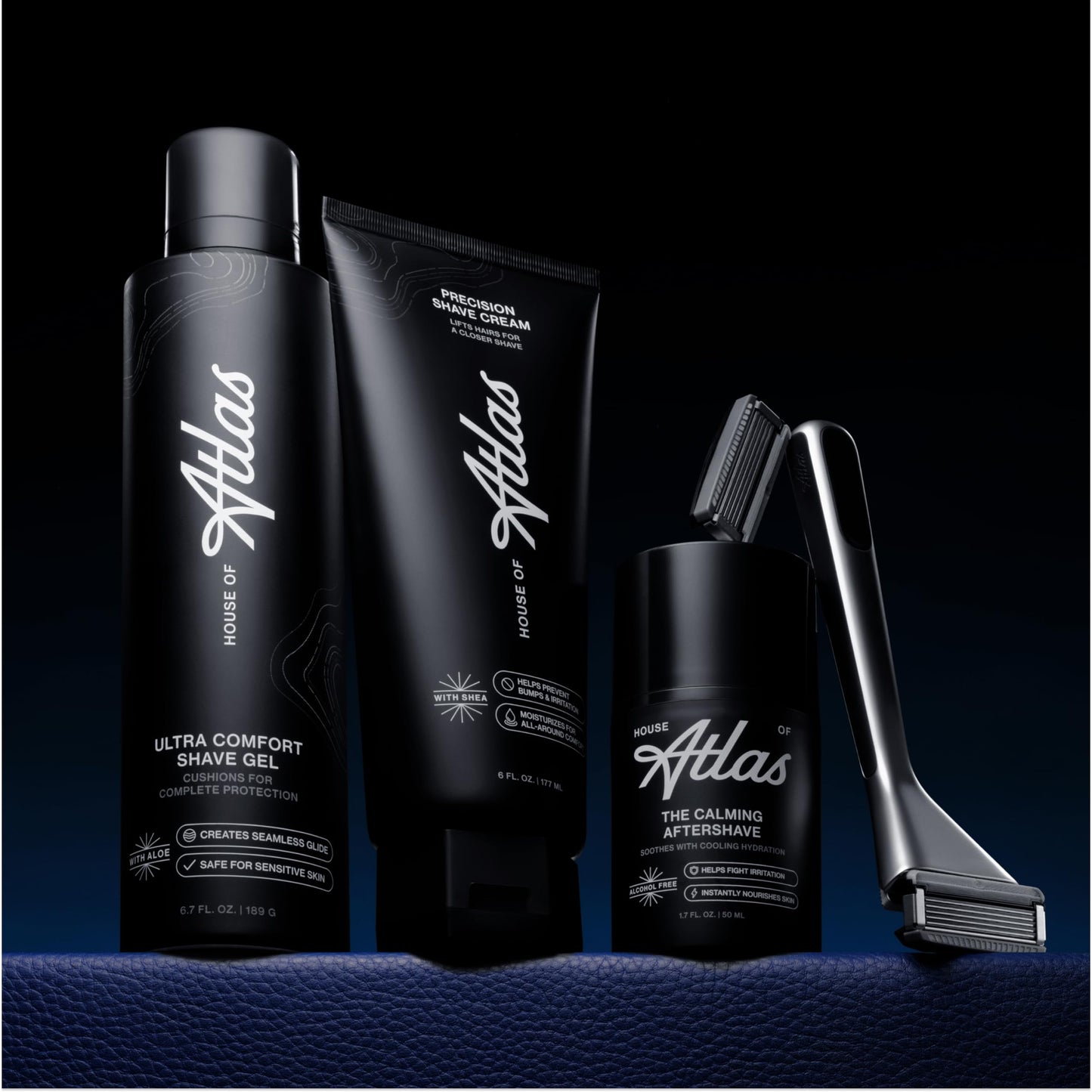 House of Atlas, Razors for Men - Mens Razors for Shaving with Handle, 2 Razor Blade Refills, & Shower Hook, 5-blade Precision Trim Edge, Smooth Close Shave, Reusable Razor for Men (Matte Black)