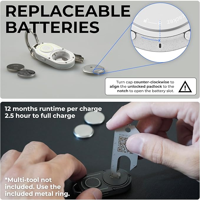 Rolling Square AirNotch Pro – Android Find Hub Only - Bluetooth Tracker Keychain (2 Pack), Replaceable Batteries, 360° Sound, Anti-Loss Locator, Waterproof, White