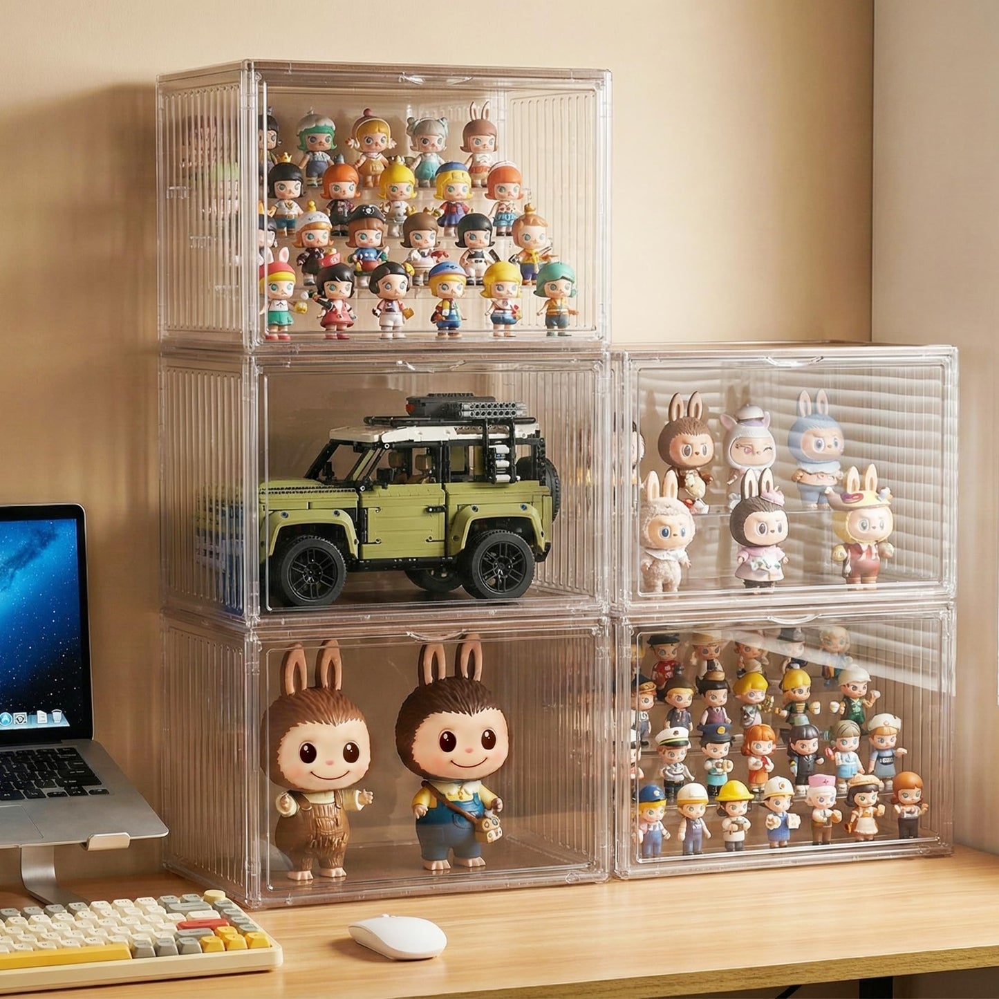 TimberAura Acrylic Display Case for Collectibles, 4-Tier Clear Display Box with Removable Shelves, Stackable Organizer with Magnetic Door for Figures, 1 Pack
