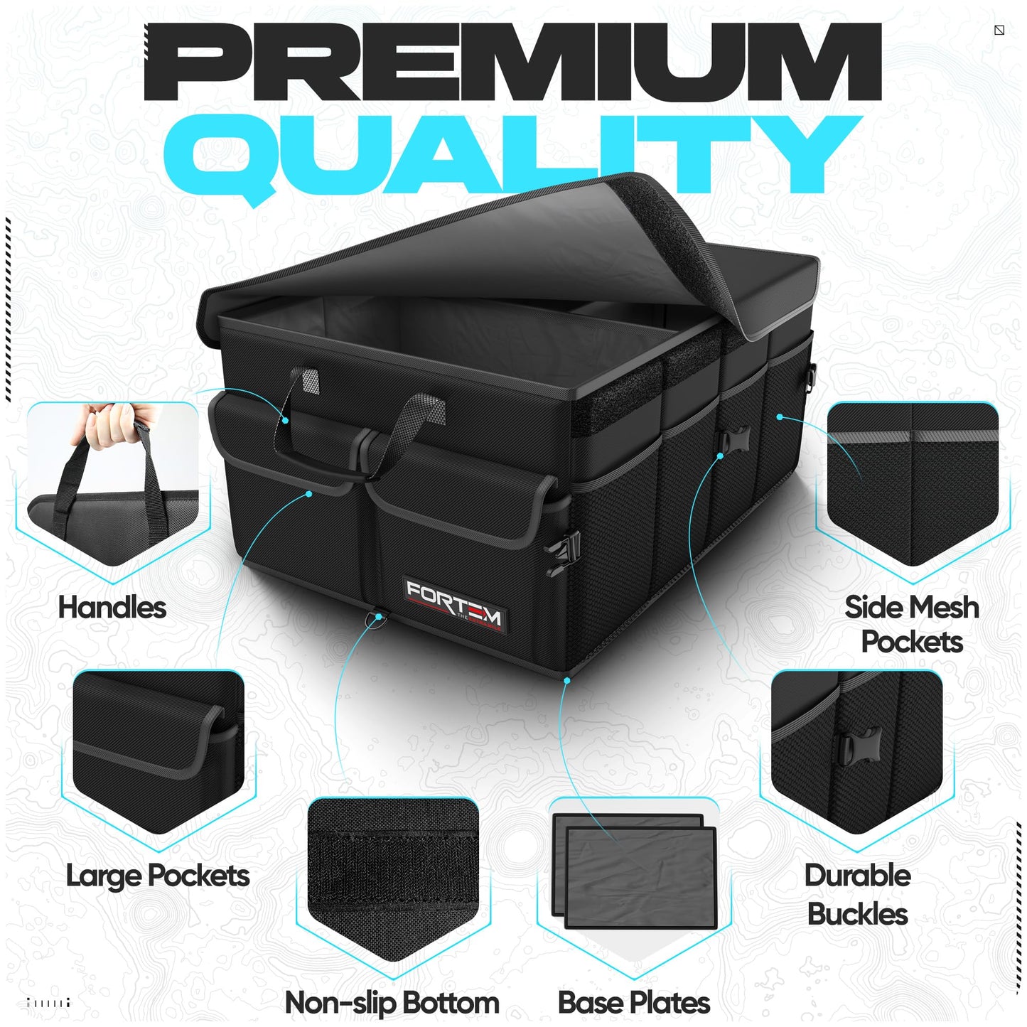 FORTEM Trunk Organizer For SUV Car Trunk Organizer, Foldable Storage, Car Accessories for Women Men, Collapsible Bag, 600D Oxford, Non Slip Bottom, Straps, Soft Cover (50L)