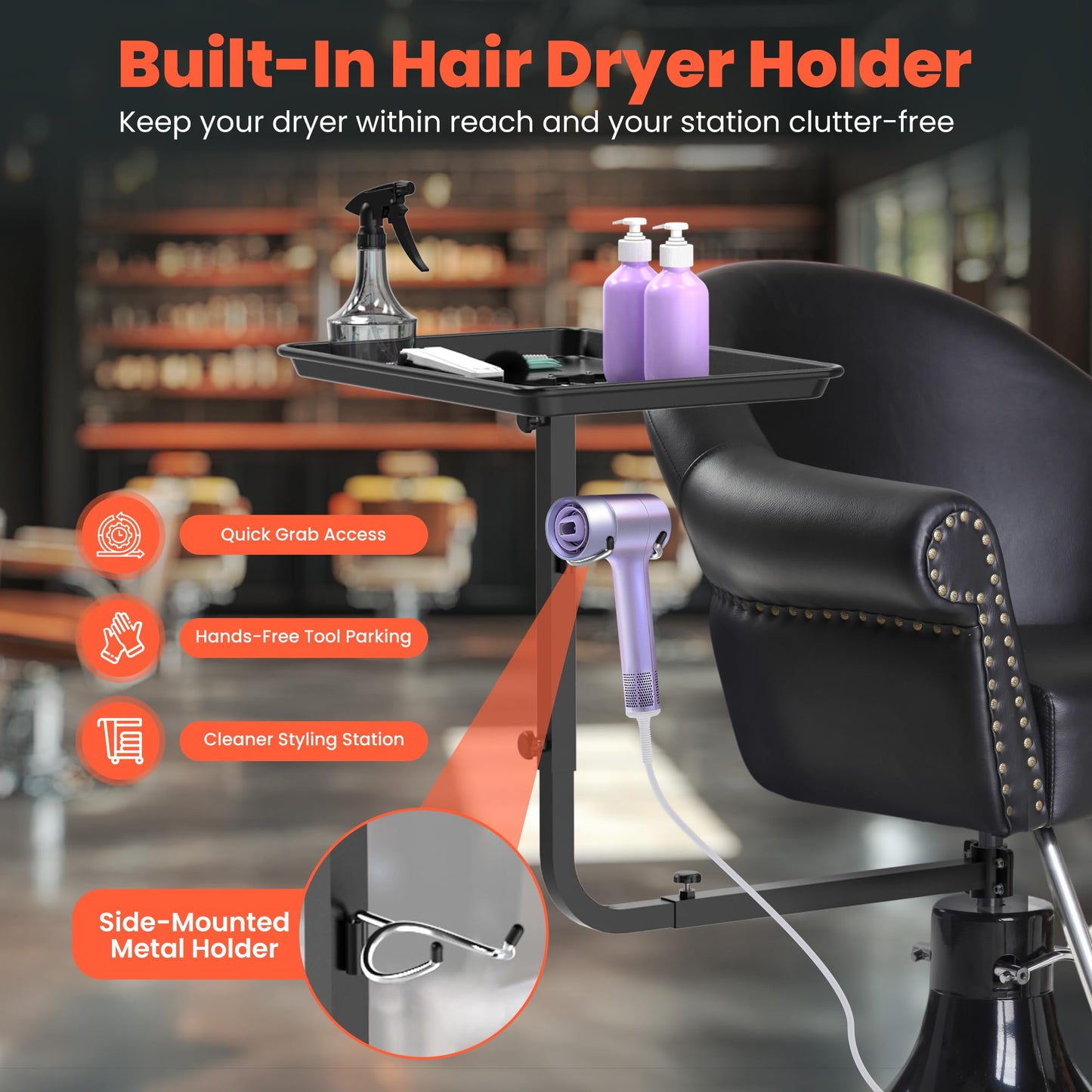 TASALON Chair Mounted Hair Tray with Bowls and Dryer Holder
