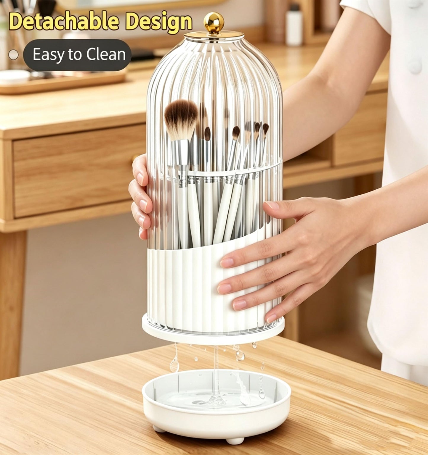 Makeup Brush Holder with Lid Rotating Clear Dustproof Make Up Organizers for Vanity Makeup Brush Storage Box Toothbrush Holders Toothpaste Holder Bathroom Counter Stand Sink Organizer Caddy for Vanity
