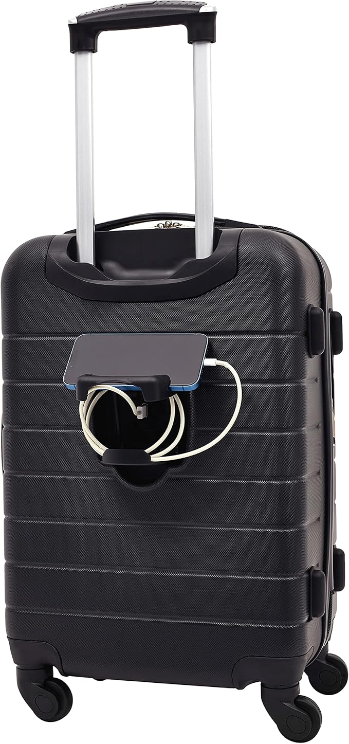 Wrangler Smart Luggage Set with Cup Holder and USB Port, Black, 3 Piece Set