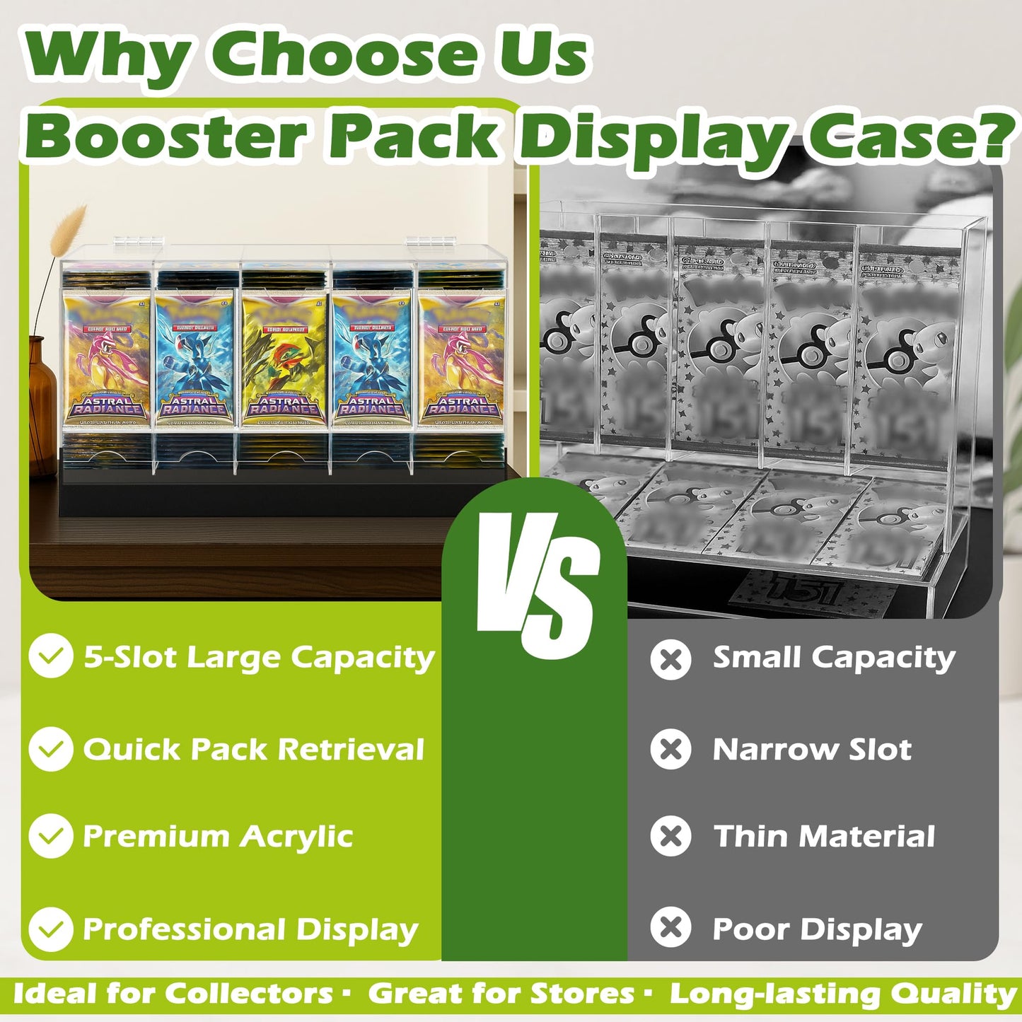 VERSSURE 5-Slot Booster Pack Dispenser with Non-Slip Base,Acrylic Card Pack Dispenser Fits 200 Booster Packs for Dispensing,Card Holders Storage Case for Trading Card and Sports Card Packs