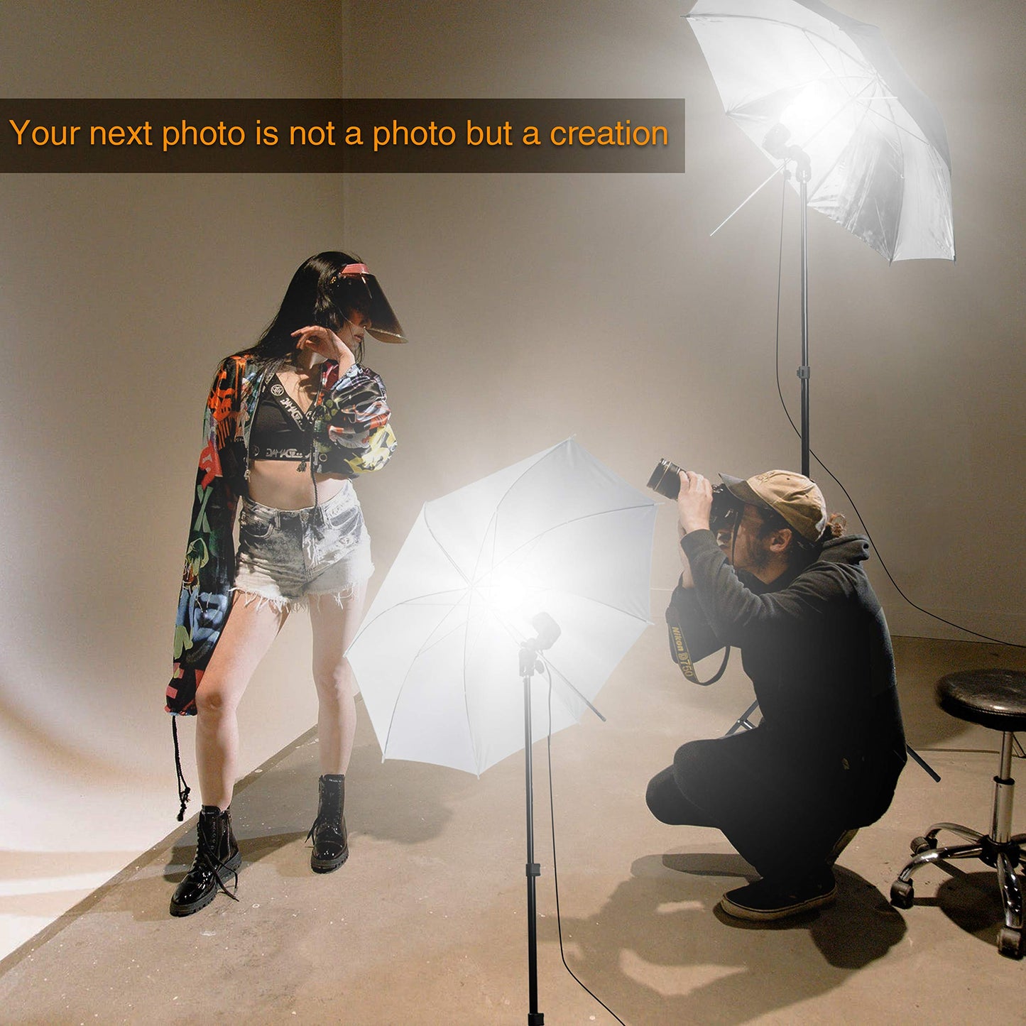 EMART Umbrella Photography Lighting Kit, 200/700W Bulbs, Soft Light Continuous Photographic Reflector Set for Portrait Studio Video Recording, Filming, Podcast