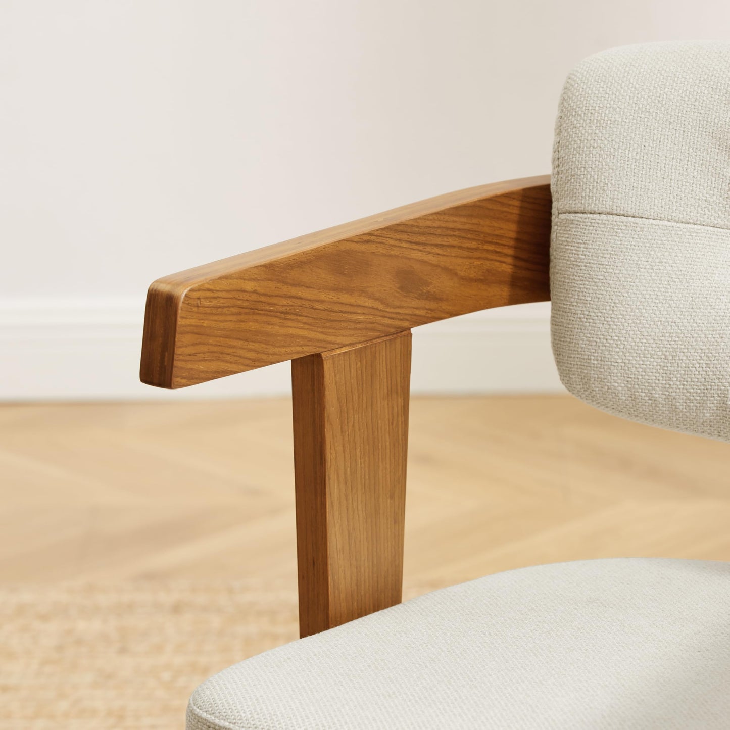 Art Leon Office Chair No Wheels - Mid Century Modern Desk Chair, Fabric Upholstered Accent Arm Chair with Wood Legs for Small Spaces Home Office Living Room Bedroom Study, Off White/Walnut