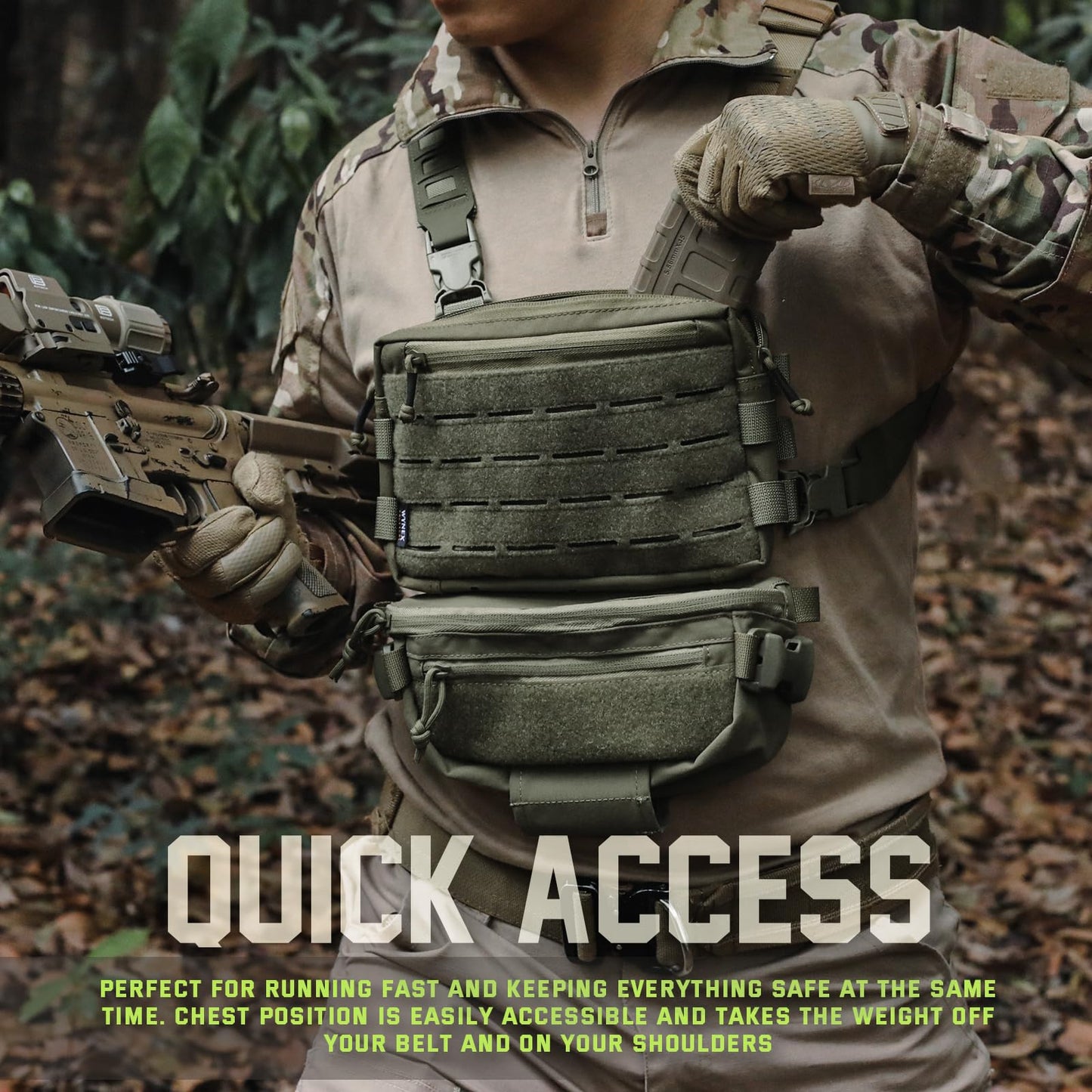 WYNEX Tactical Rig Pack for Men, Running Bag with Front Loop Airsoft Recon Chest Rig for Hunting Outdoor EDC, Large Admin Pouch of Double Layer Design, MOLLE EDC EMT Pouch