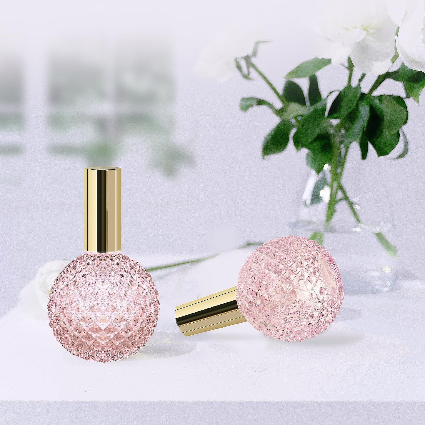 Pink Vintage Perfume Bottle - Refillable Glass Perfume Atomizer, Fine Mist Spray Bottle for Travel, Home, Bathroom, Leak-Proof Elegant Portable Perfume Bottle