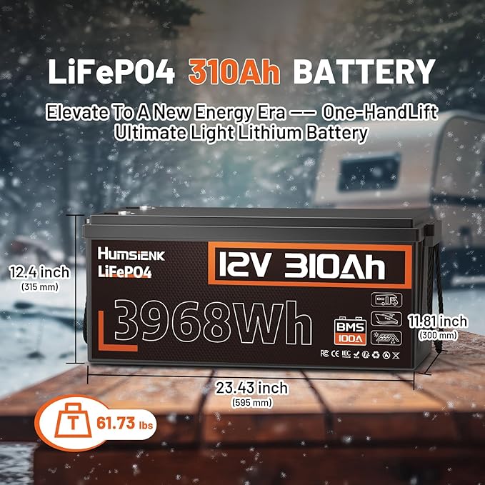 12V 300Ah (310Ah) LiFePO4 Lithium Battery – Max. 3968Wh, 15000+ Deep Cycle Battery 100A BMS, Low-Temp Cut off | A+ Grade Cells for Marine, Trolling Motor, Off-Grid Home Energy Storage, Van Life-2 PACK