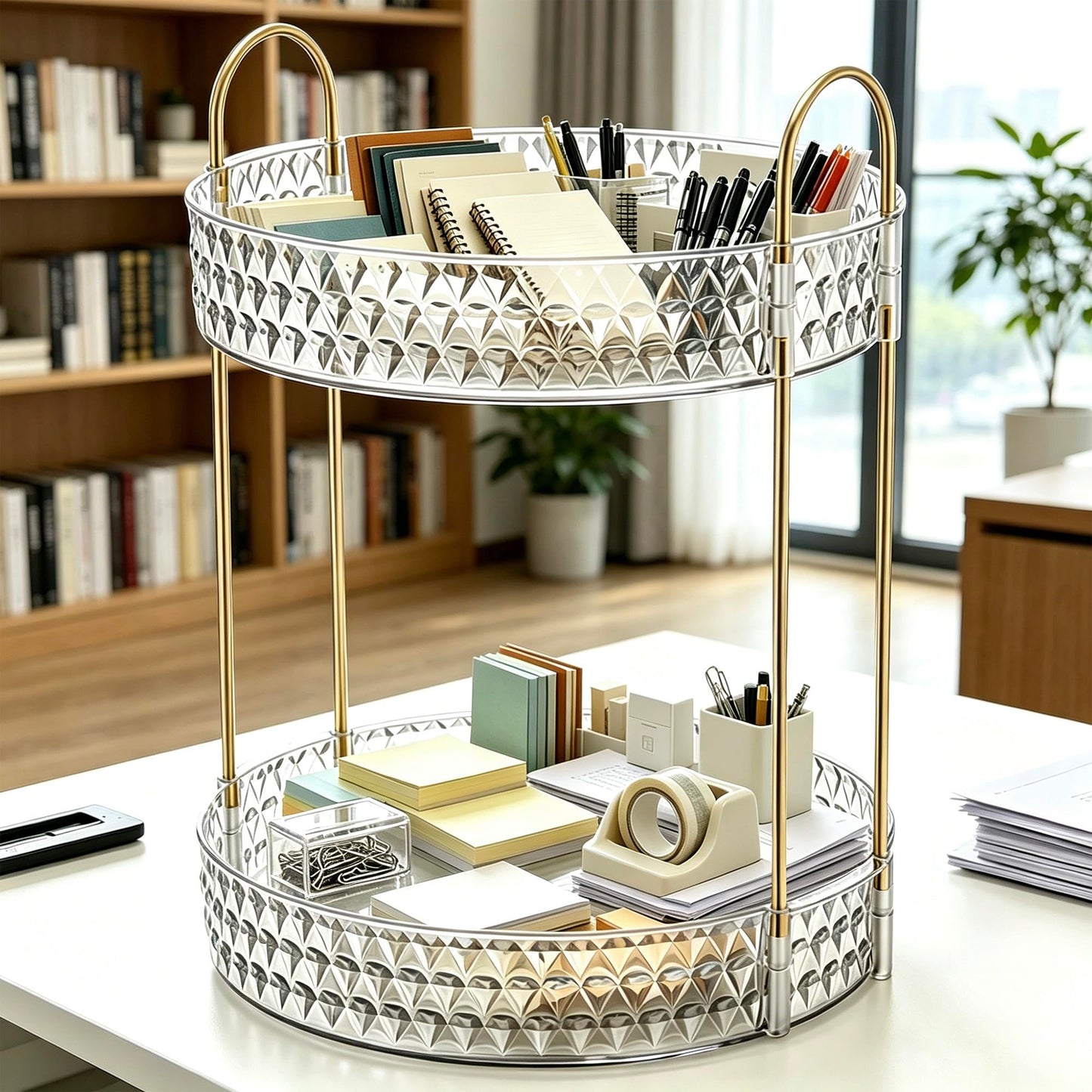 GROZOSS 360° Rotating Makeup Organizer, 2-Tier Large Capacity Cosmetic Storage Rack for Bathroom Countertop & Vanity, Clear Acrylic Holder for Skincare, Perfume & Beauty Essentials