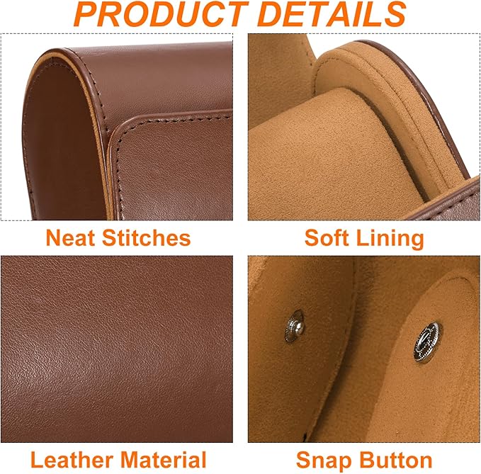 HARFINGTON Watch Roll Travel Case 2 Slot Portable Leather Watch Case for Men and Women, Watches Storage Organizer with Removable Pillows for Traveling, Display, Home Storage, Brown
