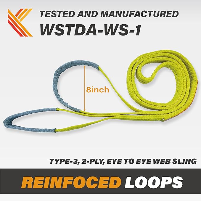 2-Ply Lifting Straps 1”x 15ft Webbing Sling Tree Saver 1Pack Heavy Duty Web Strap Rigging Moving Towing Hoisting Gear KODIAK STRAPS