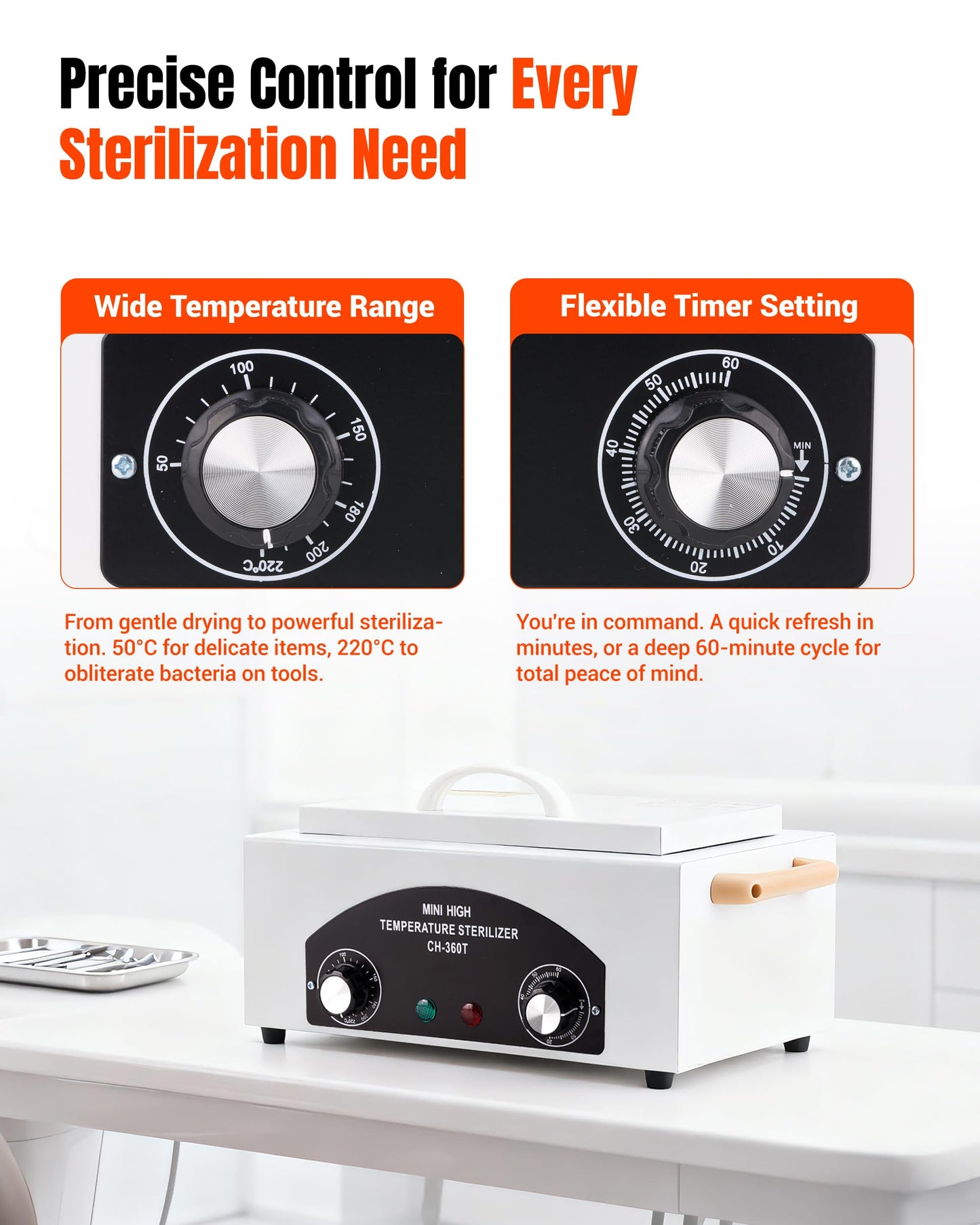 High-Temperature Cleaning Box for Metal Tools, 1.5L Capacity with Adjustable Timer 110V 300W, 122℉-428℉ Cleaning Cabinet for Nail Salons, Barbers & Home Use