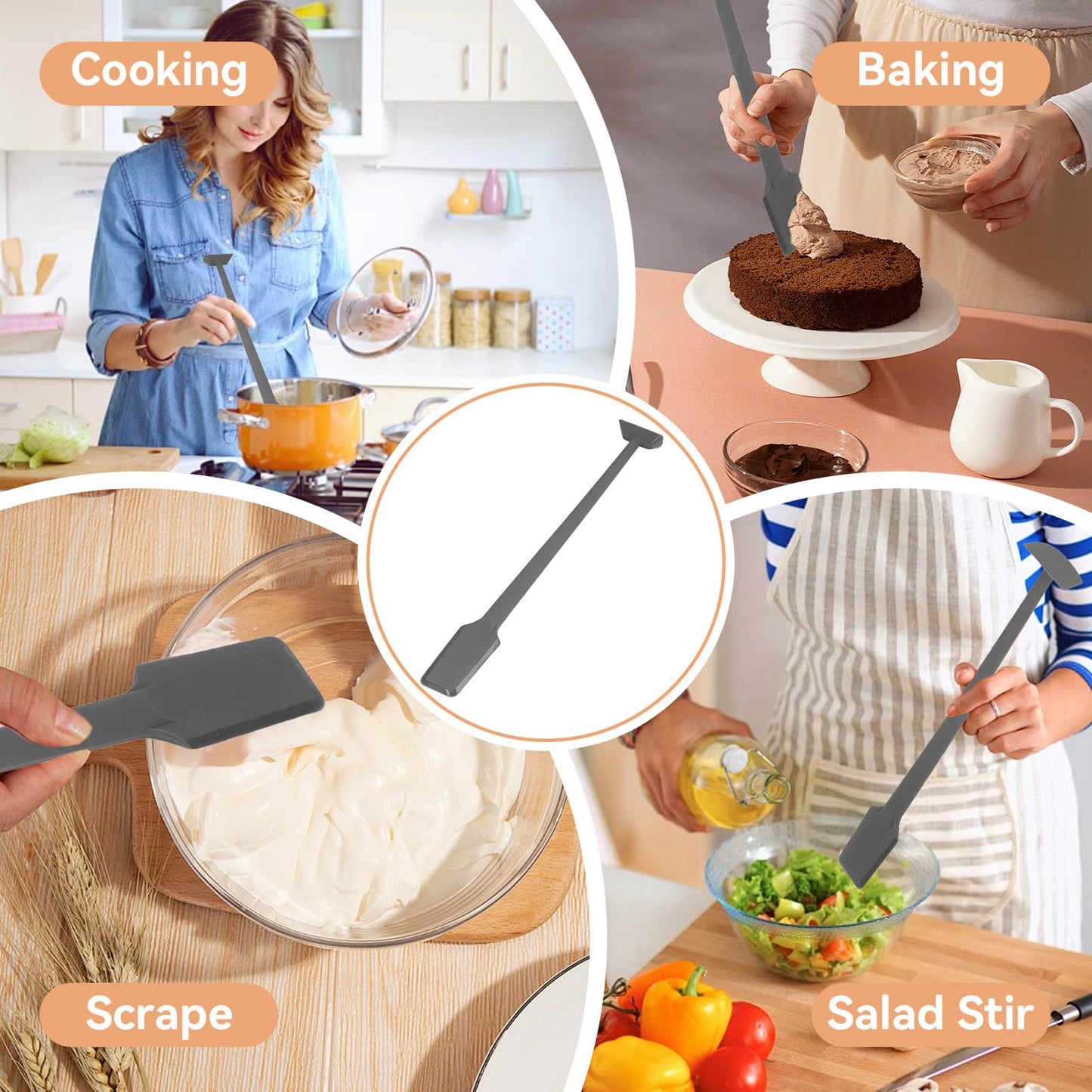 Silicone Jar Spatula, 36cm Long Handle Food Scraper for Jars, Smoothies, Blenders, Kitchen Stirring Mixing Scraper Dual-End Narrow Silicone Spatula