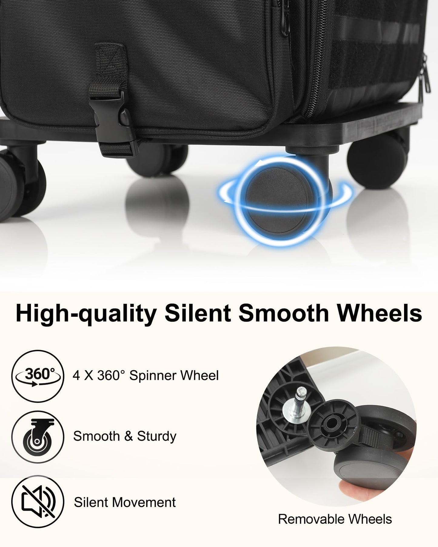 Relavel Rolling Makeup Train Case, Cosmetology Case on Wheels with 4 Clear Bags, Professional Makeup Artist Set Bags Cosmetic Storage Organizer with Adjustable Dividers, 360° Spinner Wheels, Black