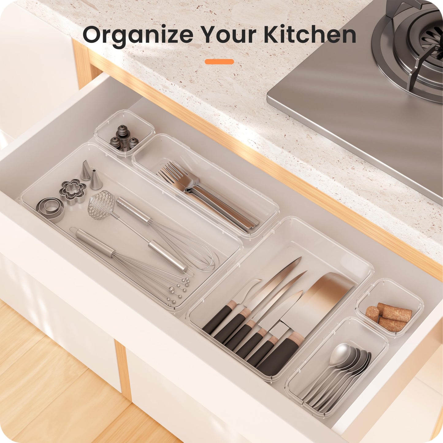 【Military Grade】A-LuGei Drawer Organizer, 【𝟱𝗦𝗶𝘇𝗲】 Makeup organizer, 【Holds 177 Items】 Bathroom Organizers and Storage, Organization and Storage, Desk Drawer Organizer for Vanity (Clear)