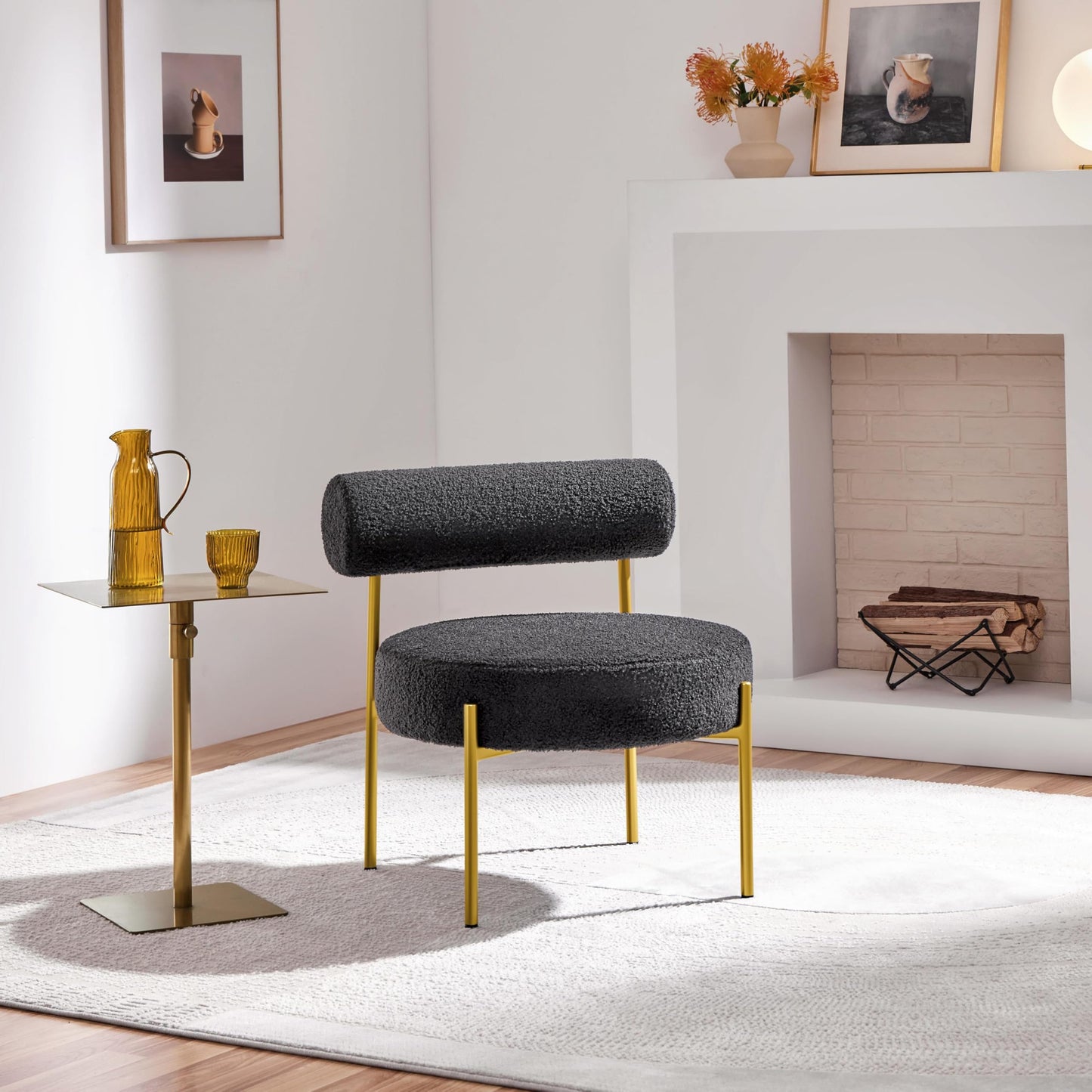 Yaheetech Modern Tufted Vanity Chair with Gold Legs for Bedroom Makeup Room Home Office, Black