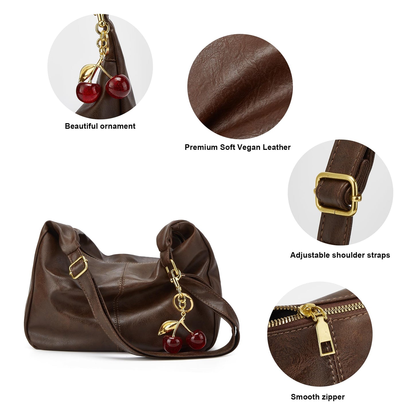 MOPOVO Hobo Bags for Women Leather,Foldable Slouchy Shoulder Bag Crossbody Handbag,Soft Vegan Tote Casual Everyday Handbags Coffee Fall Brown Purse