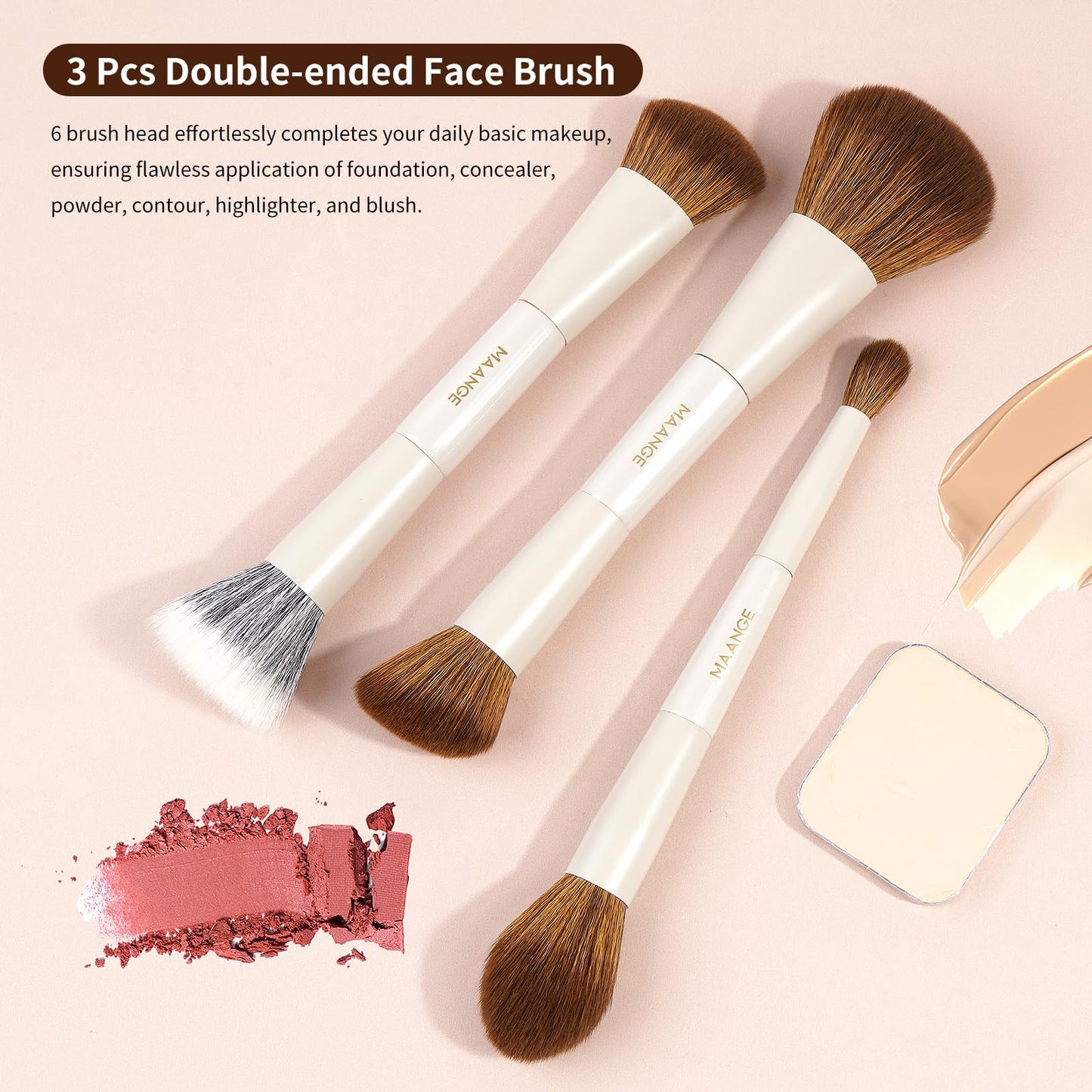 MAANGE Makeup Brush Set 14-In-7 Double Ended Essential Foundation Makeup Brushes for Powder Concealers Eye Shadows Blush Make Up Brushes with Travel Makeup Case