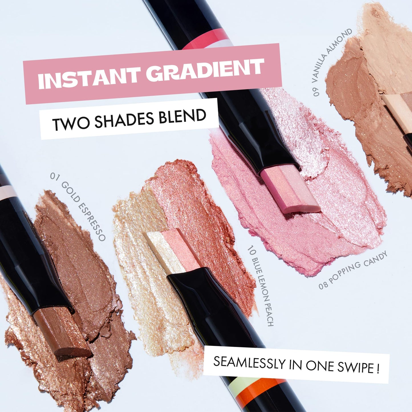 ELROEL Blanc Double Shadow Stick - 48HR Long Lasting Dual-Tone Eye Shadow Pencil - Combines Glitter w/Soft Matte or Shimmer - Waterproof & Smudge-Proof Eyeshadow Makeup 0.05 oz (#08 Popping-Candy)