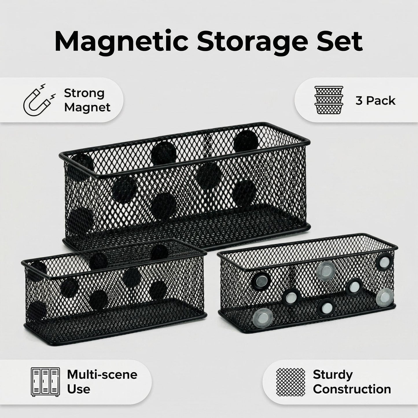 Neudeco Magnetic Locker Organizer, Wire Mesh Storage Baskets, Black