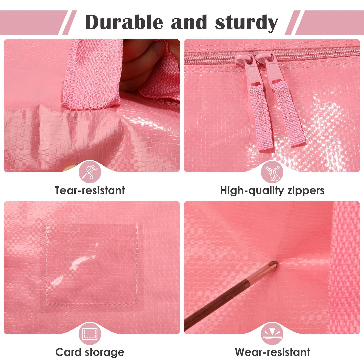 RMOHRO 6 Pack Moving Bags with Full-Open Side Zipper, Extra Large 93L Heavy Duty Waterproof Foldable Storage Totes for College Dorm, Moving & Home Organization Pink