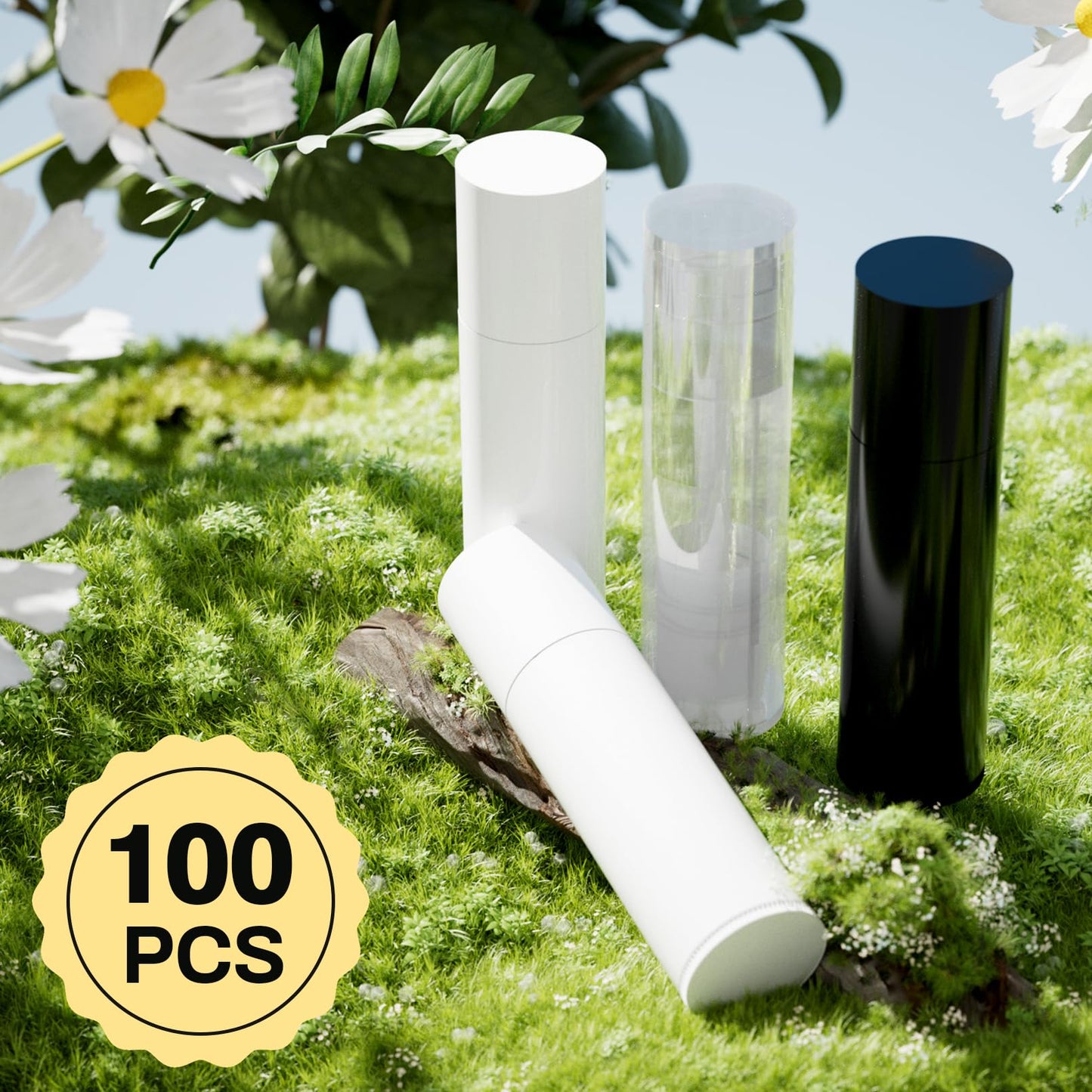 100 Pack Empty Lip Balm Tubes, 5.5ml Twist-Up lipsticks Containers with Caps, Refillable Plastic Lipstick Tubes for DIY Lip Balm, Solid Perfume, Cosmetic Samples, All Clear