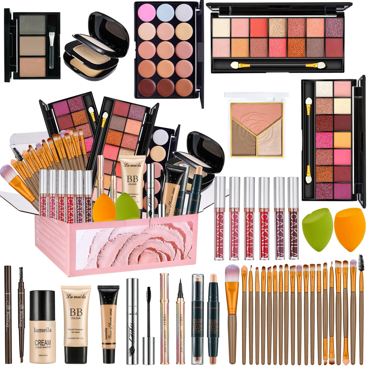 All in One Makeup Set for Women Full Kit, Make Up Gift Set, Makeup Essential Bundle Includes Foundation Eyeshadow Palette Concealer Lipstick Eyeliner Mascara Cosmetic Brush Set For Women Girls Teens