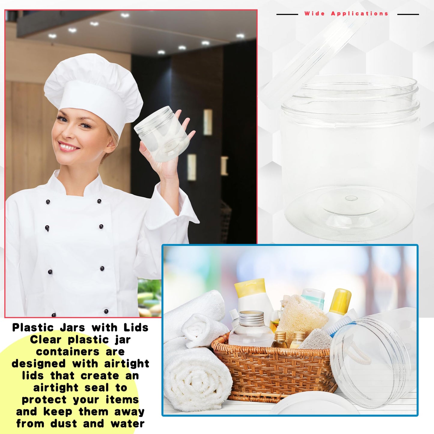 Conagel 20 Pack 12oz Clear Plastic Jars with Lids Plastic Empty Cosmetics Containers Storage Jars Refillable Empty Containers for Kitchen Storage Spices Dry Food Body Butter Making