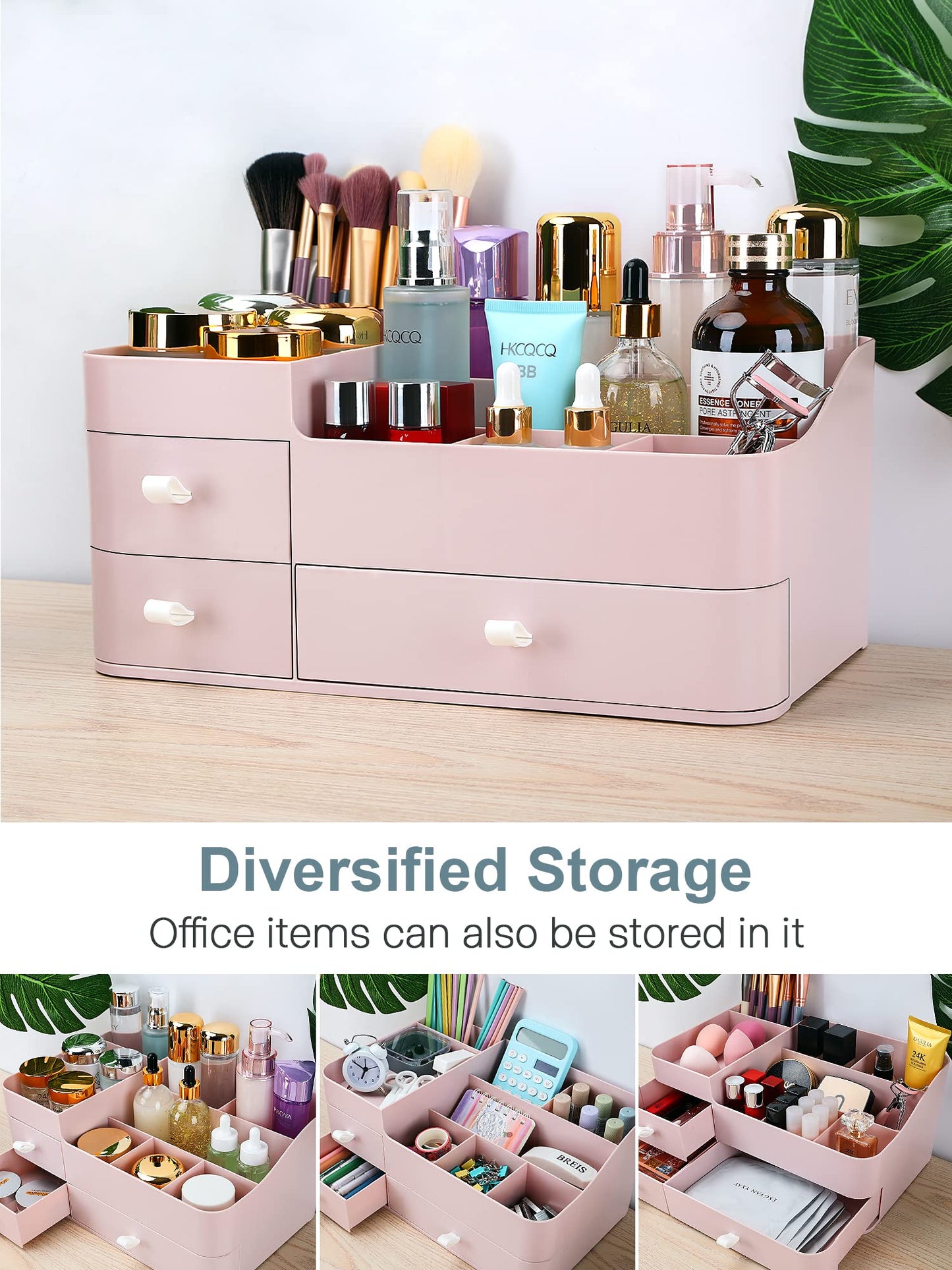 ONXE Makeup Organizer with Drawers,Large Capacity Countertop Organizer for Vanity,Bathroom and Bedroom Desk Cosmetics Organizer for Skin Care,Brushes, Eyeshadow, Lotions, Lipstick, Nail Polish