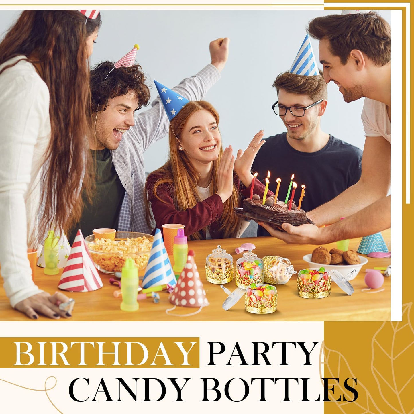 Cunhill 18 Pcs Mini Candy Bottles Mini Plastic Jars with Lids Small Champagne Bottles Storage Candy Favor Containers for Wedding Baby Shower Bridal Shower Party Favors Thank You Gifts (Gold)