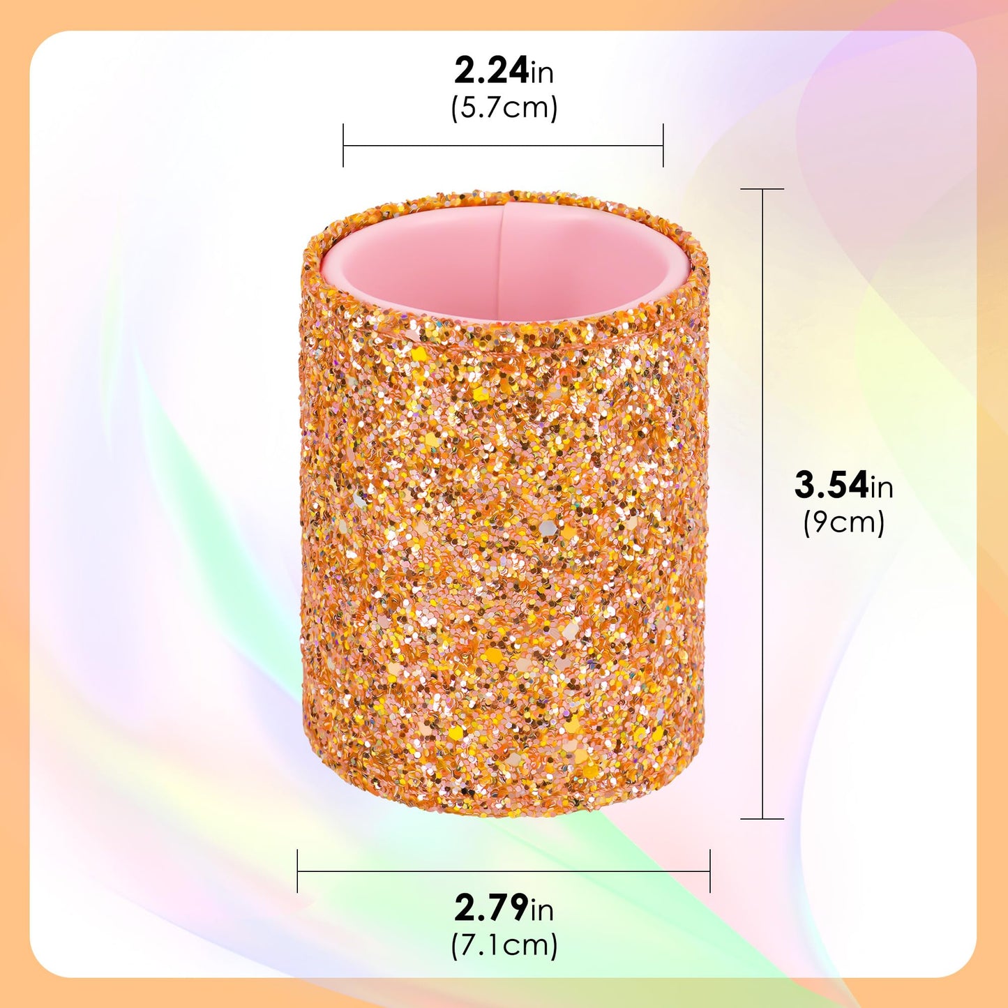 Biiange 2Pcs Pink Glitter Makeup Brush Cups – Desk or Vanity Containers for Brushes, Eyebrow Pencils, Eyeliner, Lip Tools and More (Orange)