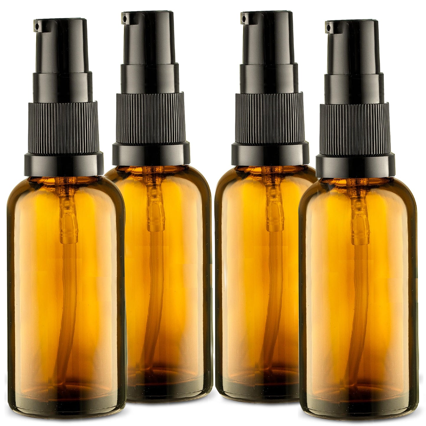 VitalUp Empty Refillable Glass Amber Pump Bottle Ideal for Lotion Cream Essential Oil Travel Small Container - 4Pack (50ml)