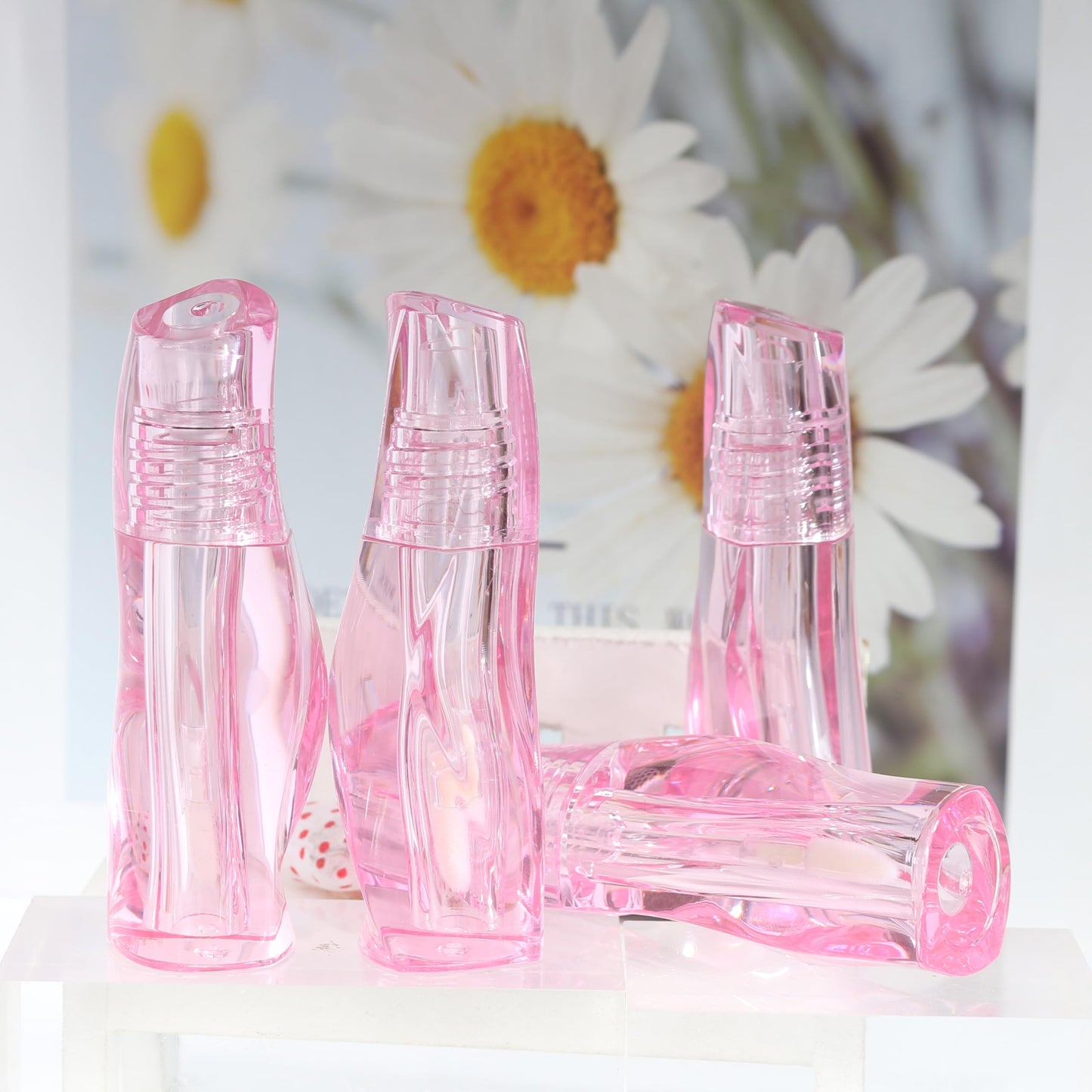 COSIDEA 14 pcs 3ml Pink Empty thick wall lip gloss tubes with wand unique twisted shape lipgloss tube container bottles