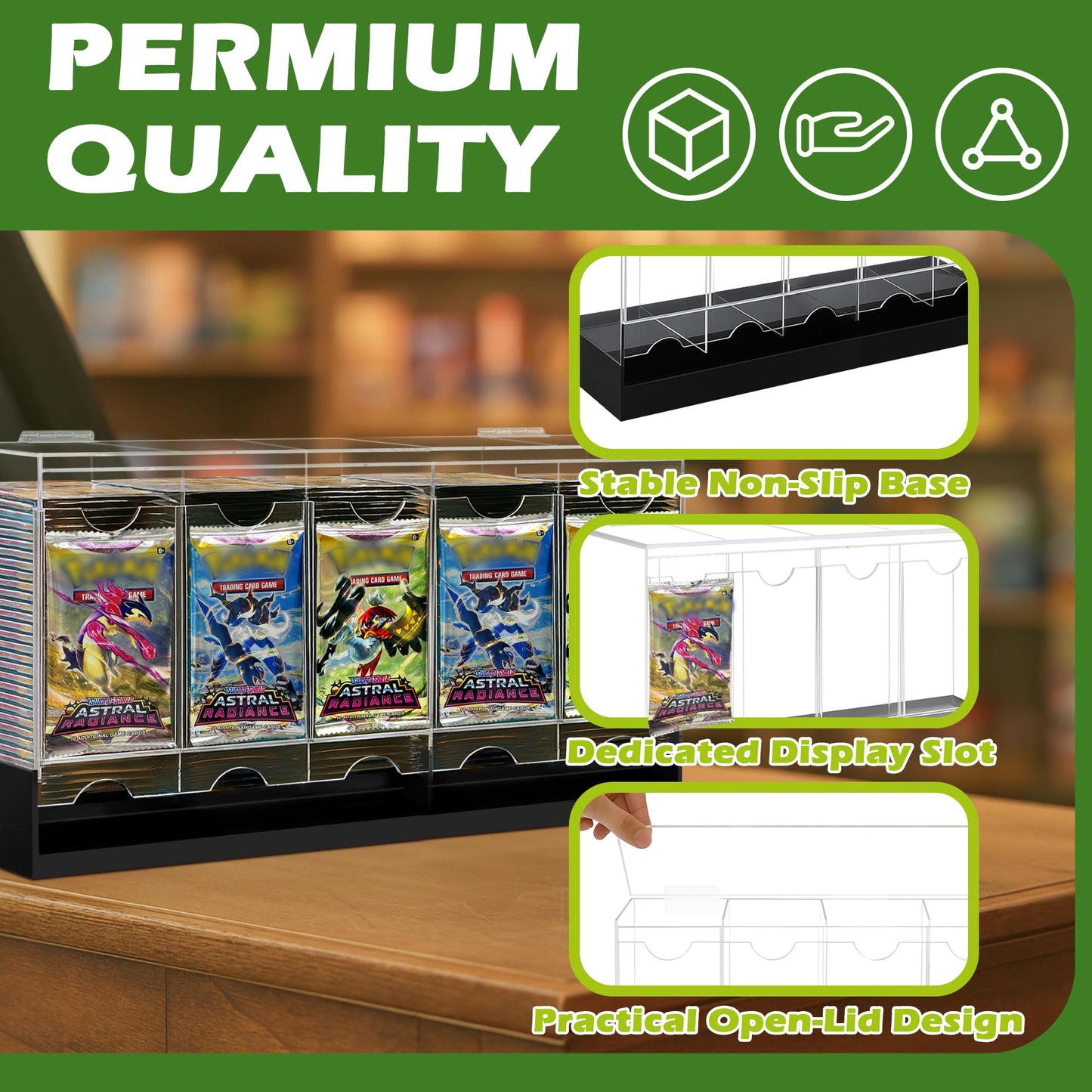 VERSSURE 5-Slot Booster Pack Dispenser with Non-Slip Base,Acrylic Card Pack Dispenser Fits 200 Booster Packs for Dispensing,Card Holders Storage Case for Trading Card and Sports Card Packs