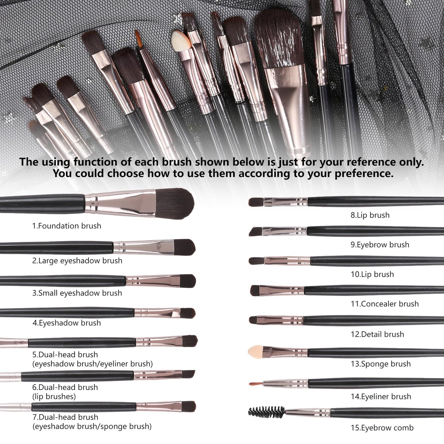 UCANBE Baked Eyeshadow Palette with 15PCS Brushes Makeup Set, 16 Color Natural Nude Matte Shimmer Metallic Eye Shadow Make Up Pallet for Women Girls, High Pigmented Long Lasting Waterproof