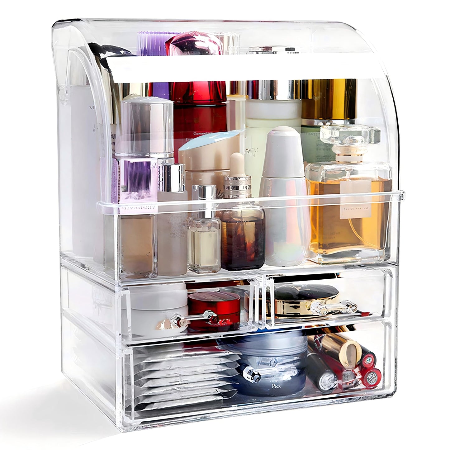 UShioart Clear Large Acrylic Makeup Organizer With Lid Cosmetic Storage Drawers Portable Makeup Organizers Dustproof And Waterproof Box For Women