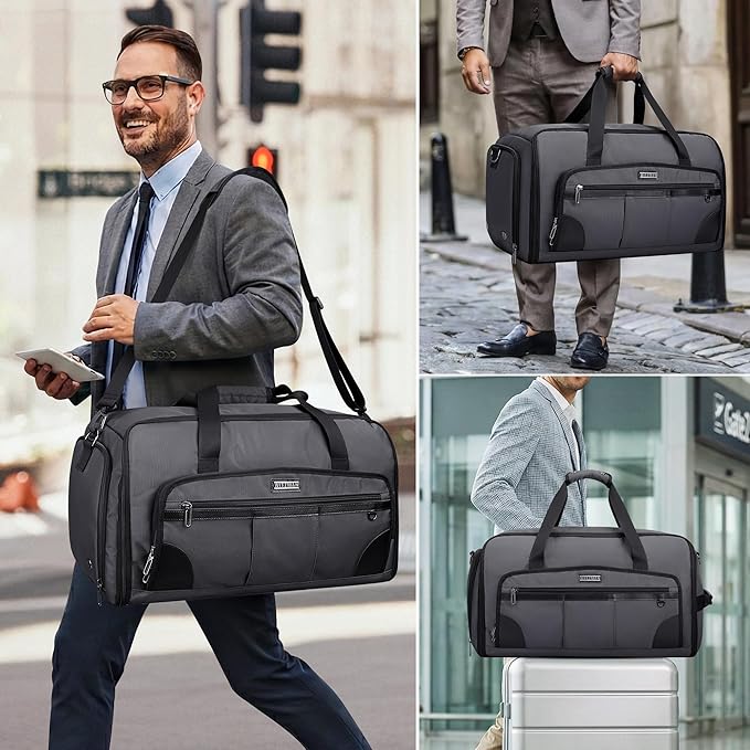 WITZMAN Garment Duffle Bags for Travel Mens Large Convertible Carry On Suit Garment Bag for Men Hanging Clothes with Shoe Compartment（B725 Silvery Grey）