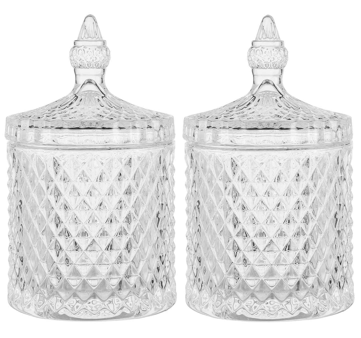 rejomiik Qtip Holder Glass Apothecary Jars with Lid Bathroom Accessories Vanity Organizers and Makeup Storage for Cotton Swabs, Makeup Sponges, Candy, Jewelry, 2 Pack Large Clear