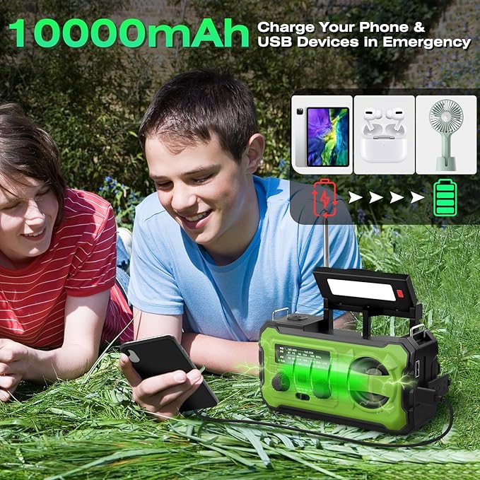 Emergency Weather Radio 37000mWh Solar Hank Crank Radio USB Charged with NOAA/AM/FM, Flashlight, Reading Light, SOS Alarm for Emergency Kit for Indoor Outdoor Power Outage Survival Essentials