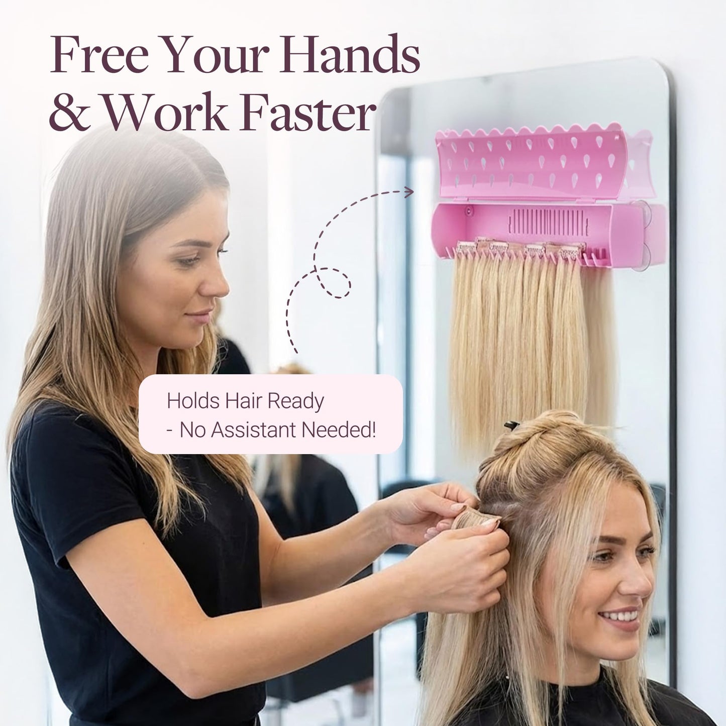 GOOGOO Hair Extension Holder Stand for Styling, 5 Installation Modes With Tool, Pink Hair Extension Holder Designed to Securely Hold Your Extensions for Washing, Styling, Packing and Storing
