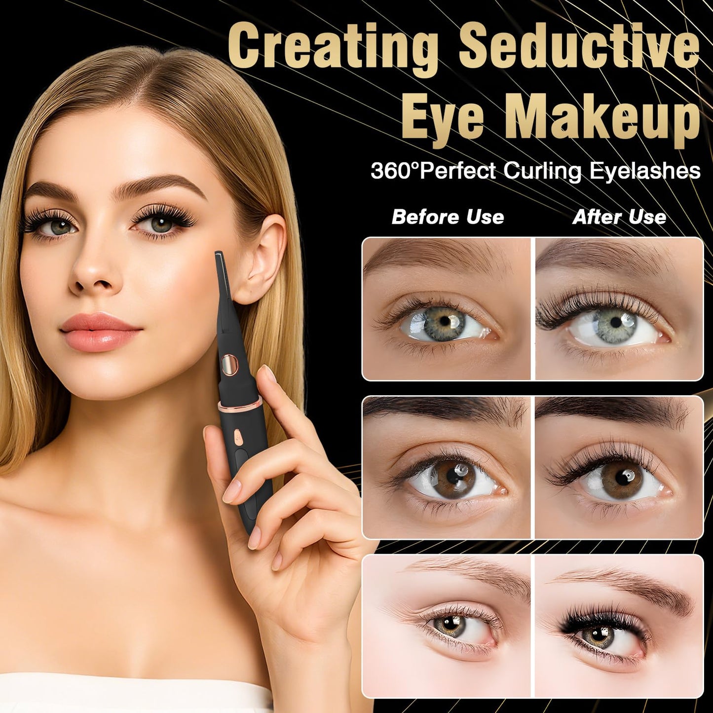 USB-Rechargeable Heated Eyelash Curler with LED Display - 3 Temp Settings, Mini Design, Safe Curling for Long-Lasting Natural Lashes