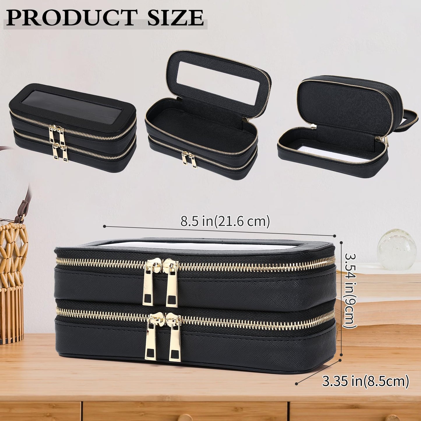 LOFOWN Double Layer Makeup Bag Makeup Brush Case Waterproof Travel Cosmetic & Toiletry Bag Purse Organizer and Car Essentials for Women (Black, 2-Layer SLIM)