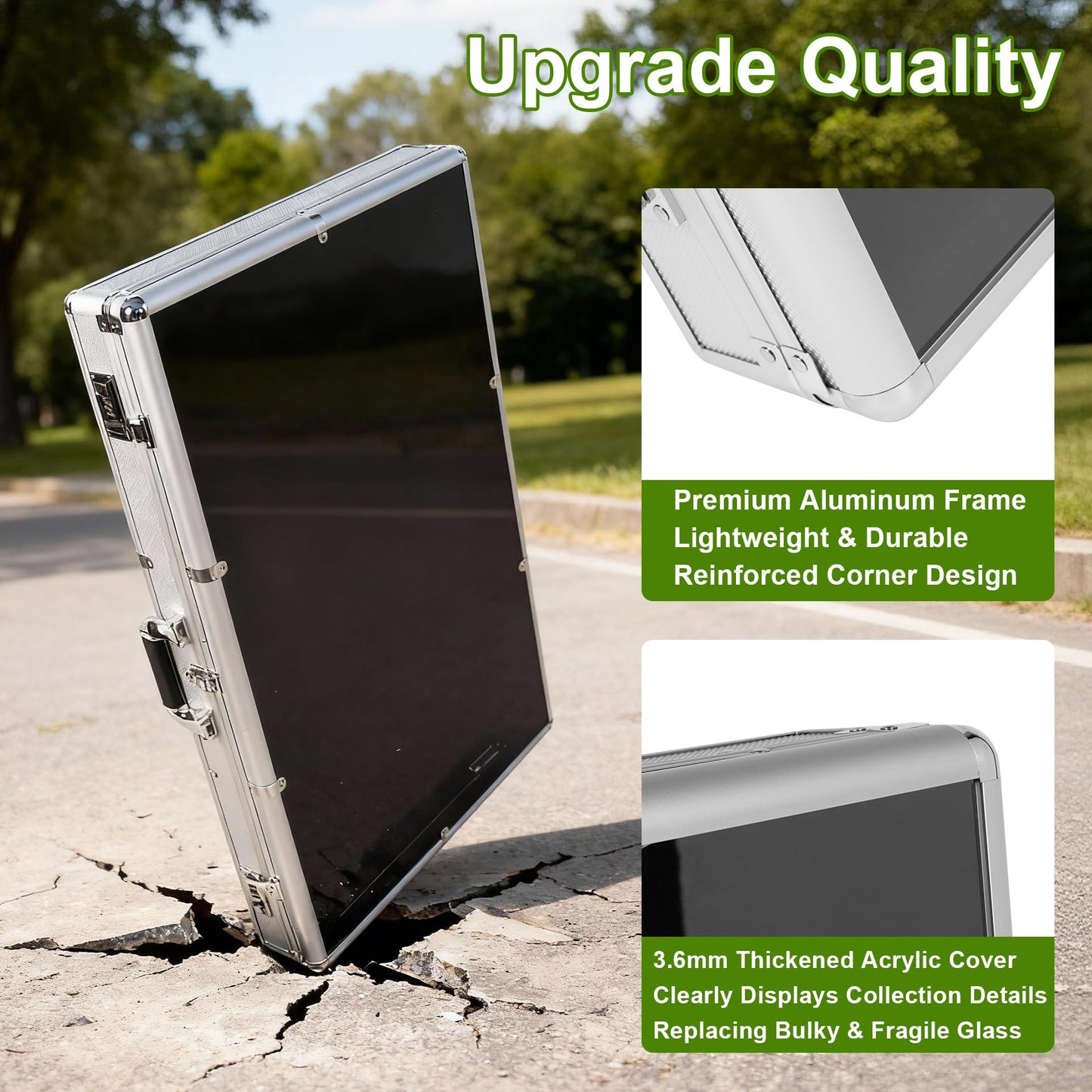 JIAYAN Trading Card Display Case: 34"x22" Aluminum Display Case with 2 Password Lock for Exhibitions - Portable Trade Show Display Table Top Showcase with Handle for Collectible Cards